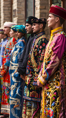 Fototapeta premium Display of Elaborate Uzbek Traditional Attire: A Vibrant Showcase of Cultural Heritage and Artistic Craftsmanship