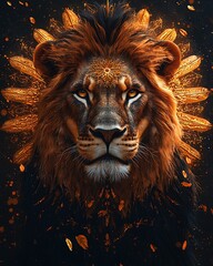Fototapeta premium Majestic lion portrait with golden mandala high resolution picture