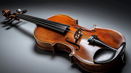 Fototapeta premium Exquisite Violin Polished Wood Intricate Carvings Musical Instrument