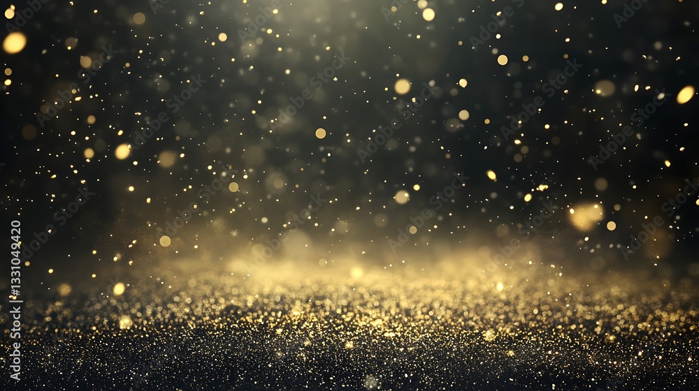 Poster Golden particles shimmer in a dark background, creating a magical and atmospheric effect.