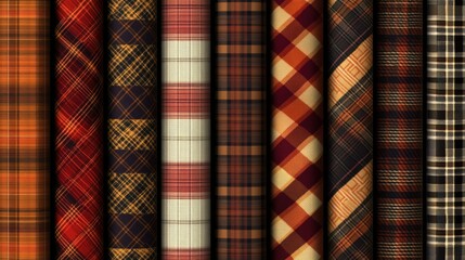 Set of autumn tartan and argyle seamless pattern background