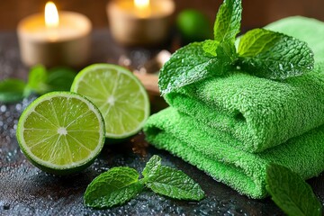 Indulge in the ultimate relaxation experience with a refreshing lime and mint-infused bath, a sanctuary of tranquility that rejuvenates your senses Immerse yourself in the cool tones and soothing