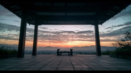 Serene Sunrise Panorama  Cityscape View from Pavilion