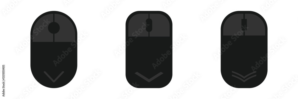 Poster scroll down computer mouse icon set in black and white colors