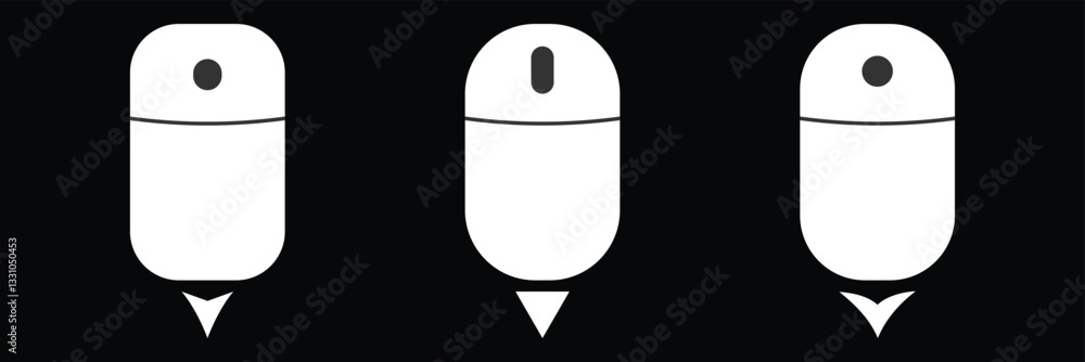 Poster scroll down computer mouse icon set in black and white colors