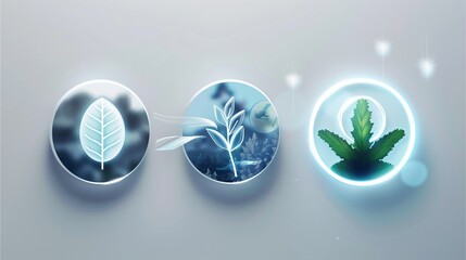 illuminated leaves in glowing circle, connected in sequence