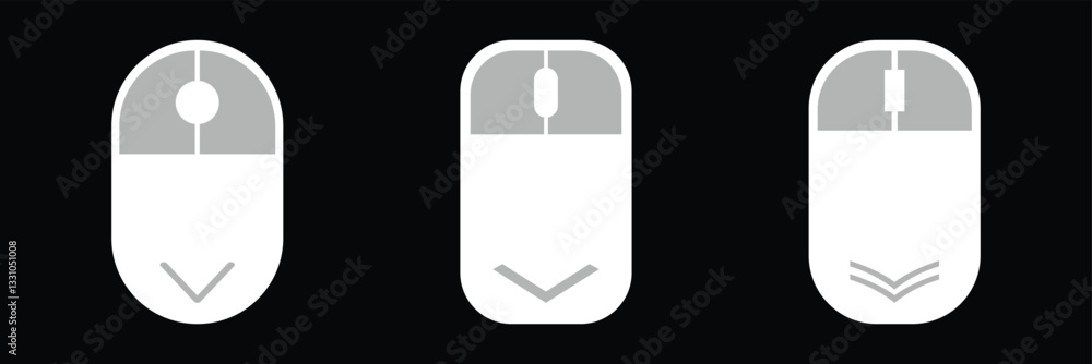 Poster scroll down computer mouse icon set in black and white colors
