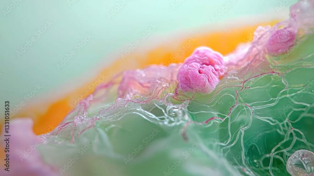 Poster microscopic abstract cellular structure pastel hues soft texture science background