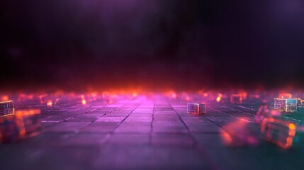 Fototapeta premium Futuristic Digital Cubes Abstract Tech Background AI Data Network Cyberpunk