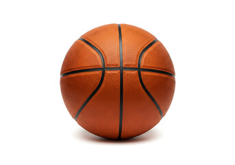 Fototapeta premium Classic Orange Basketball on White Background: A Detailed Close-Up View of a Leather Basketball