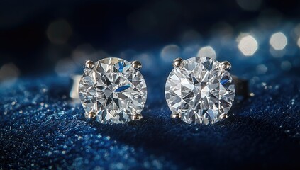 Sparkling diamond studs on dark blue fabric