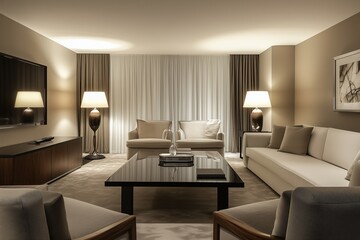 Fototapeta premium A minimalist white bookshelf with clean lines, stacked with books and plants.