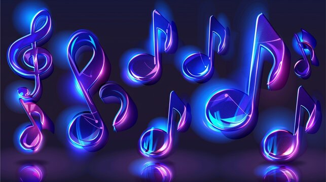 a collection of glowing musical notes with a neon aesthetic. The musical notes are arranged in a dynamic composition, with a vibrant and eye-catching design