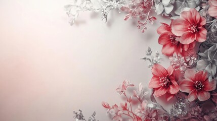 An elegant bridal-themed background with an open space for text. The design features delicate, artistic red flowers in shades of silver and antique pink, arranged in a sophisticated and harmonious man