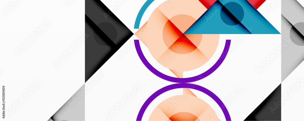Aufkleber abstract geometric composition with intersecting triangles, circles, and gradients, creating a dynam