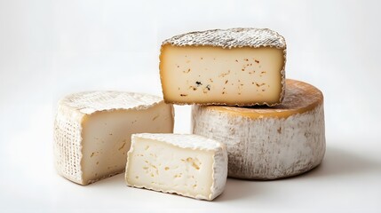 A delicious slice of cheese, on a white background