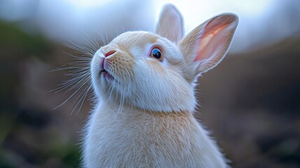 Obraz premium Adorable Fluffy Bunny Rabbit Pet Animal Portrait Cute Hare White Fur Close Up
