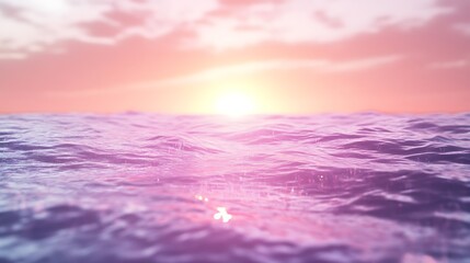 Fototapeta premium Serene sunset reflecting on calm ocean waves in soft pastel hues.