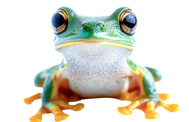 green tree frog on white background