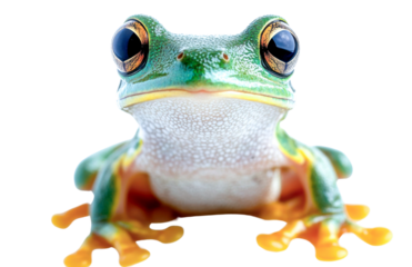 green tree frog on white background