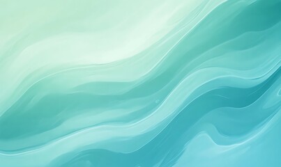Fototapeta premium Fluid abstract waves in soft blue and green tones create a soothing, serene background.