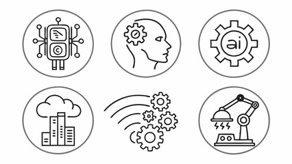 AI Technology Icons Artificial Intelligence, Machine Learning, Robotics, Automation, and Cloud Computing