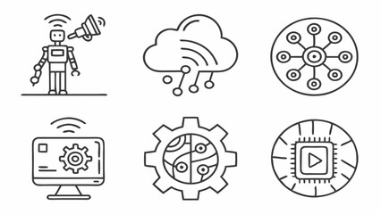 Modern Technology Icons AI, Cloud Computing, Networking, and More