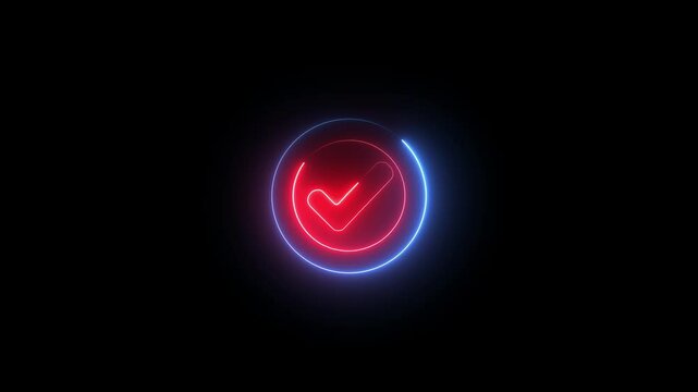 Beautiful black background of tick icon, Neon Adobe Stock logo, bright circular design, vibrant colors, modern technological feel, 4k