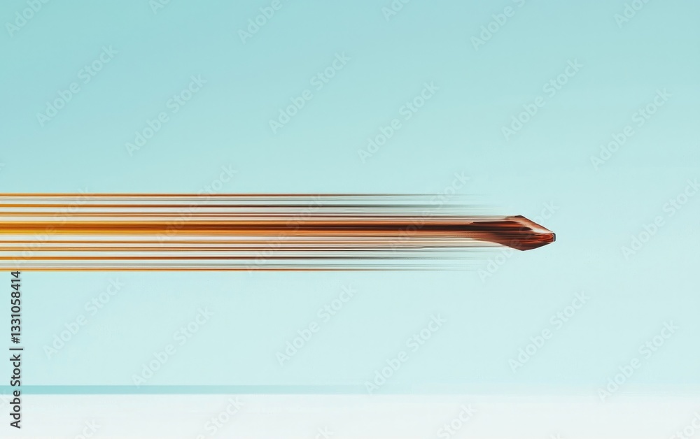 Poster pixelated brown object in motion blur on teal gradient background