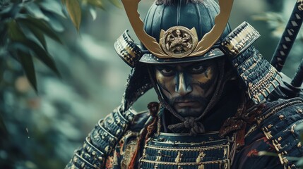 Fototapeta premium Samurai Warrior In Armor. Traditional Japanese Warrior Ready For Battle. Bushido Concept.