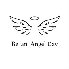 Obraz premium A timeless and elegant black and white vector logo silhouette illustration of Be an Angel Day on a white background. Geometric shapes and clean lines create a balanced and symmetrical design