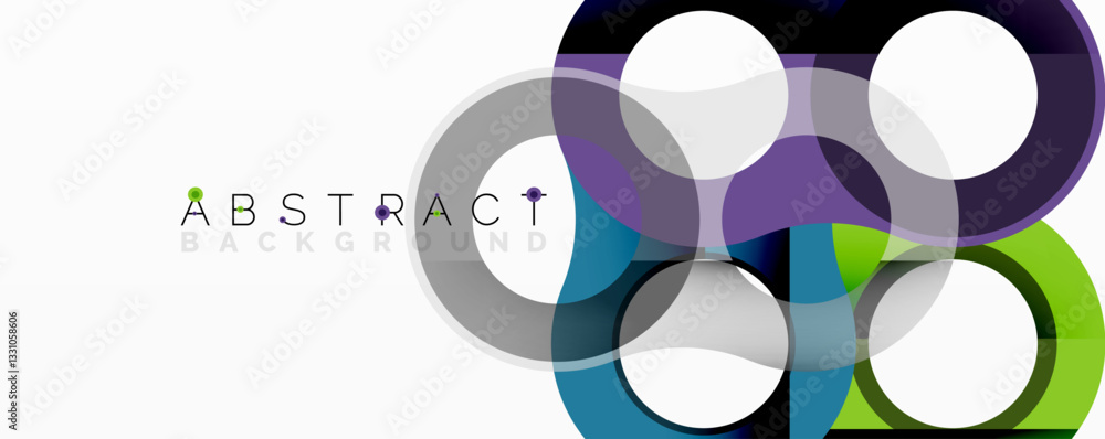 Poster abstract geometric pattern with interlocking circular and tubular shapes featuring smooth gradients,