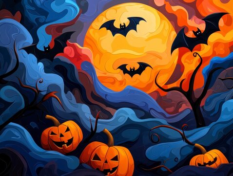 Step into a realm of spooky enchantment with this seamless Halloween holiday pattern, where the allure of darkness intertwines with festive cheer The air crackles with anticipation as bats dance