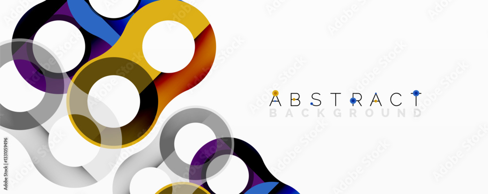 Poster abstract geometric pattern with interlocking circular and tubular shapes featuring smooth gradients,