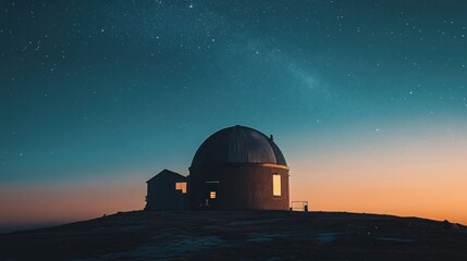 Night Observatory on Hilltop under Starry Sky