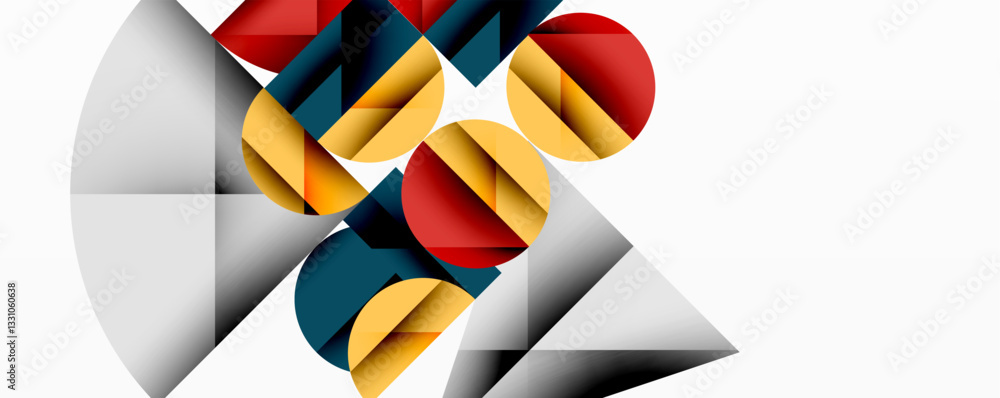 Poster abstract geometric artwork with overlapping circles and gradients, circle square triangle shapes bac