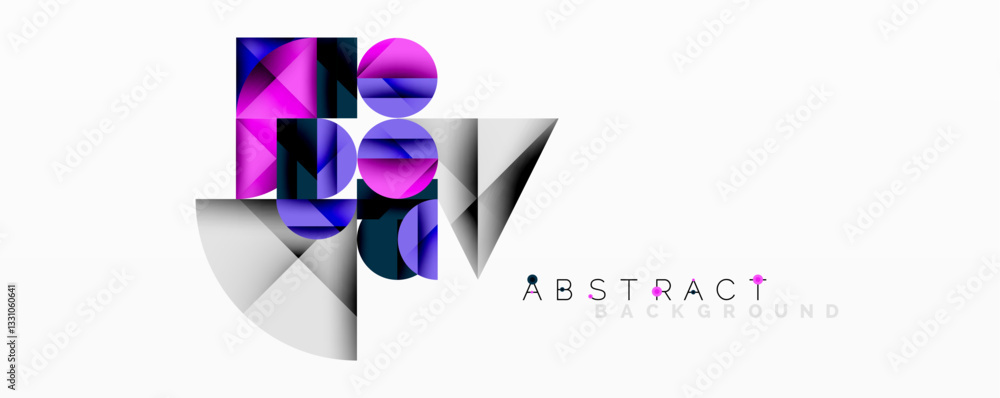 Aufkleber Abstract geometric design with intersecting circles, triangles, squares and sharp angles creating a layered composition with gradients, depth, and contrast