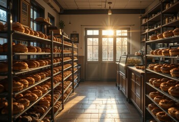 Warm and Inviting Bakery Interior with Freshly Baked Breads
