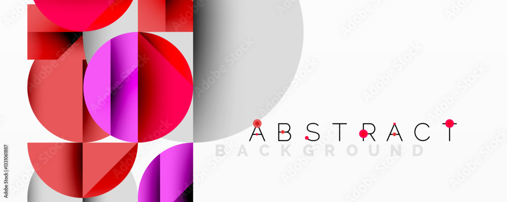 Poster Modern abstract composition with layered circles and angular segments featuring gradients, transparency effects, and a structured geometric layout