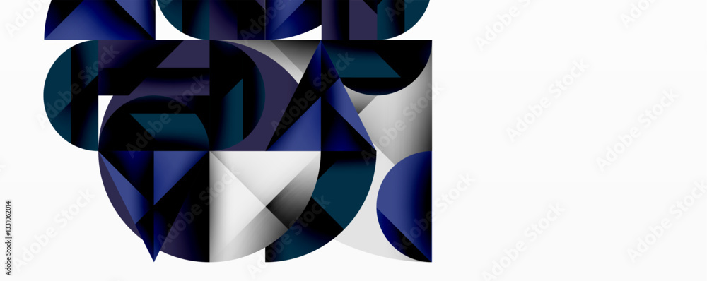 Fototapete Modern abstract composition with layered circles and angular segments featuring gradients, transparency effects, and a structured geometric layout