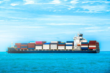 Aerial view of the freight shipping transport system cargo ship container. international...