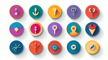 Vibrant Flat-Design Icon Set: A Collection of Colorful Symbols AI Generated