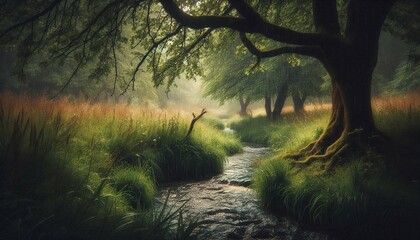 Fototapeta premium Mystical Forest: Sunlight Filtering Through Ancient Trees.