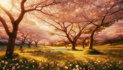 Naklejka premium Mystical Forest: Sunlight Filtering Through Ancient Trees.