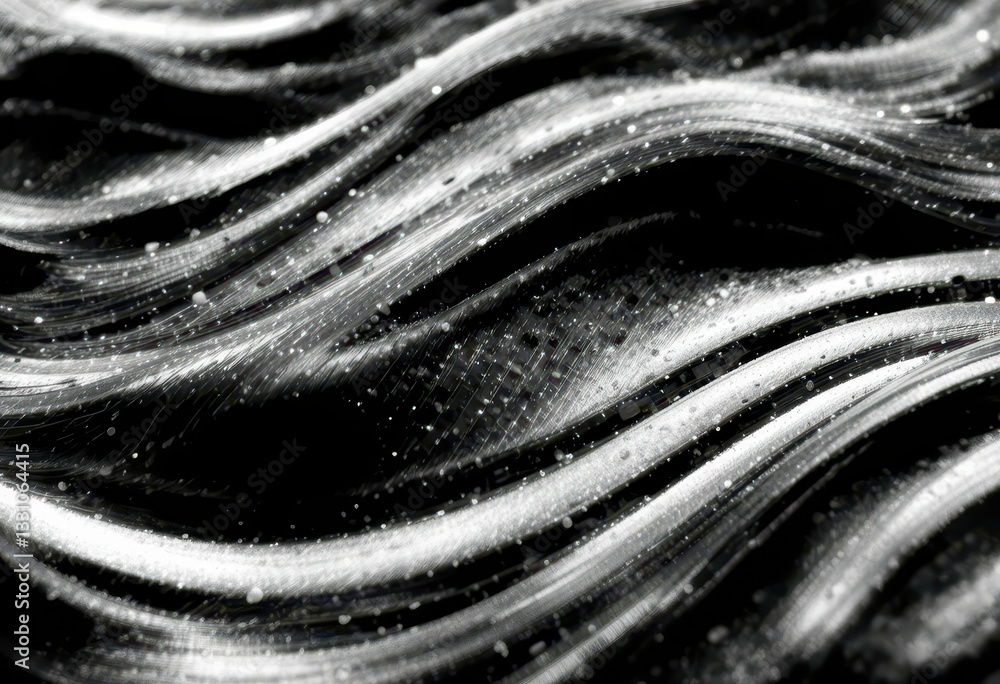 Poster abstract black and white waves with sparkling particle effects