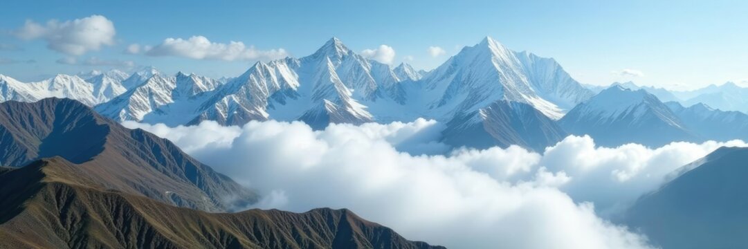 Rolling white clouds across the Altai Mountains, mountains, serene mountains, landscape