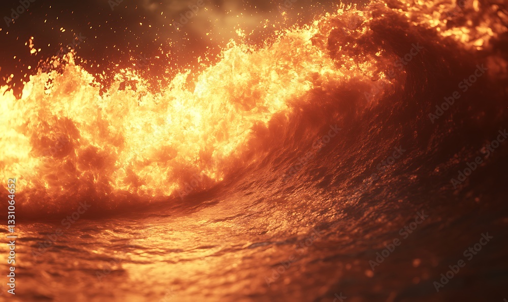 Leinwandbilder fiery waves crashing in a dramatic display of light and motion on a dark background.