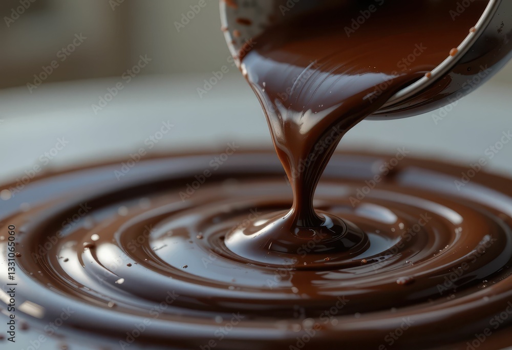 Aufkleber liquid chocolate poured from container creating smooth ripple effect