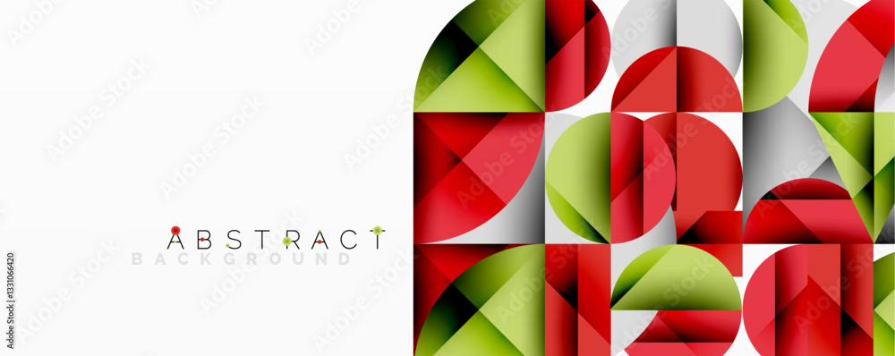 Aufkleber Abstract geometric design with intersecting circles, triangles, squares and sharp angles creating a layered composition with gradients, depth, and contrast