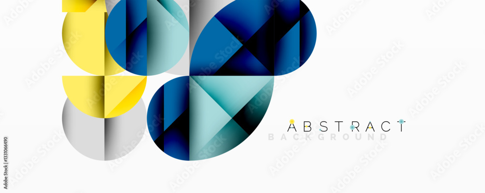 Fototapete Modern abstract composition with layered circles and angular segments featuring gradients, transparency effects, and a structured geometric layout